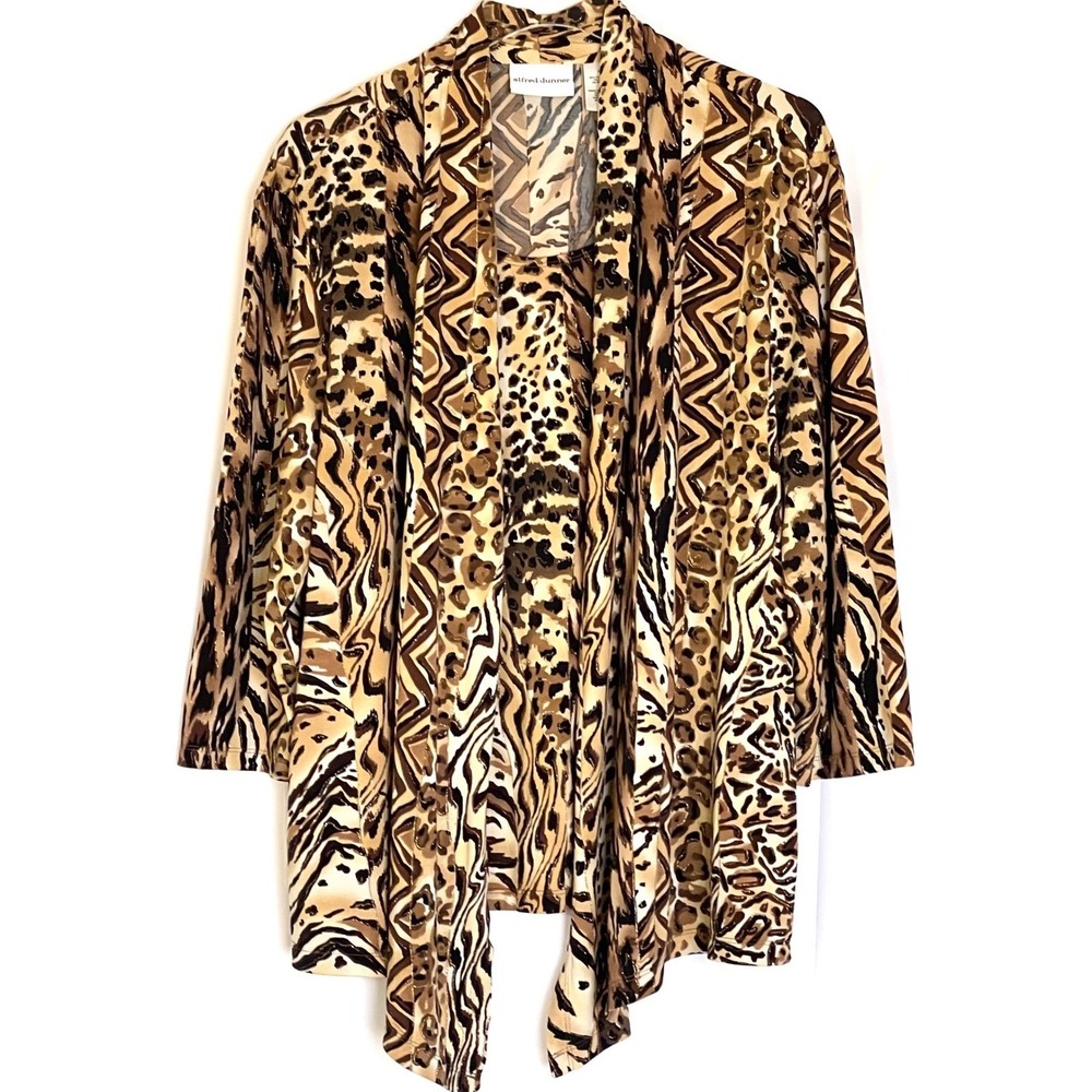 Alfred Dunner Women XL Animal Print Open Front Cardigan Duster Top